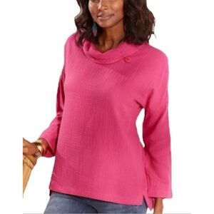 NWT Soft Surroundings Crinkle Gauze Giovinezza Cowl Neck 100% Cotton Size Medium